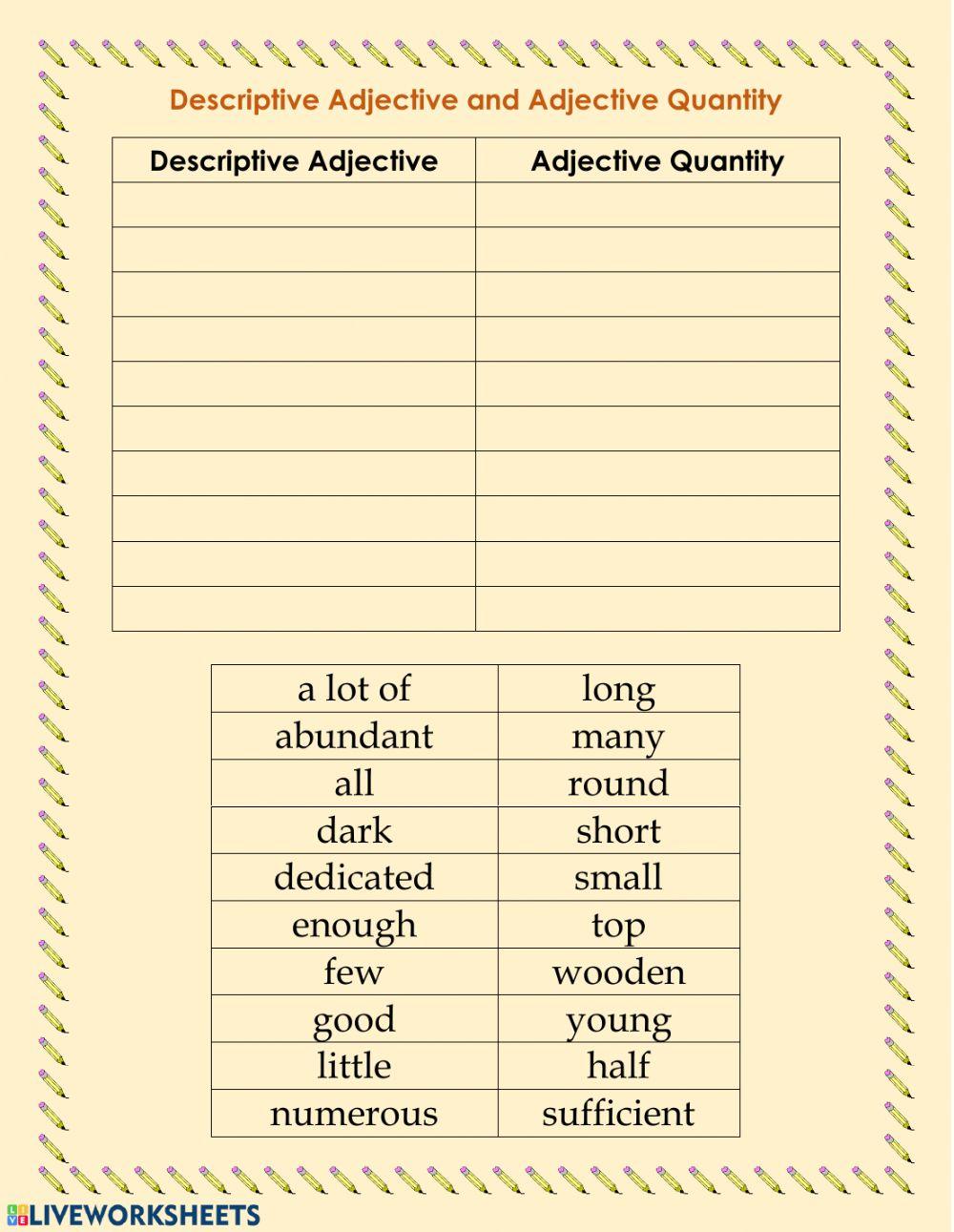 Descriptive adjective and adjective quantity