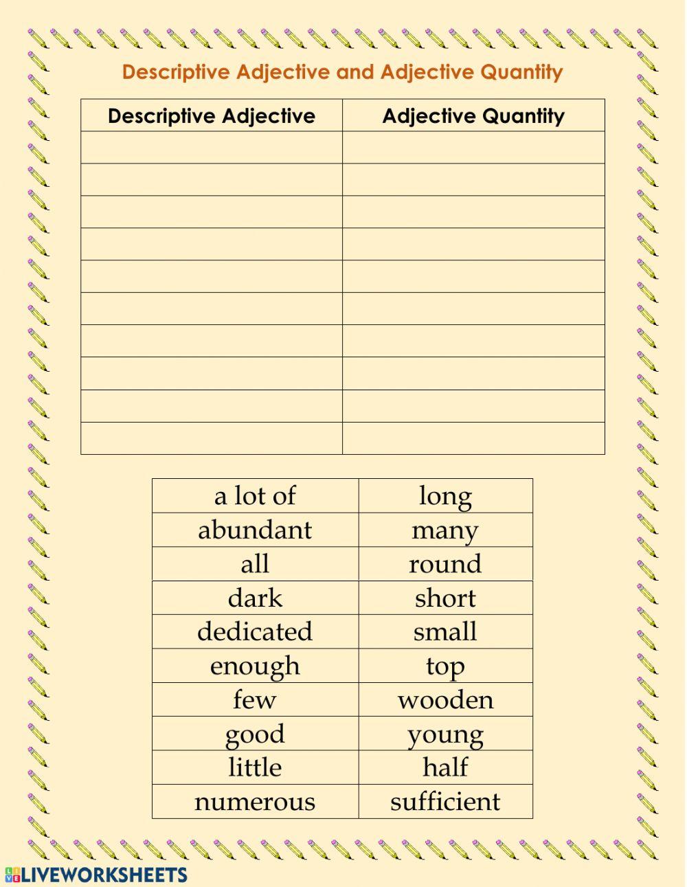 Descriptive adjective and adjective quantity Descriptive adjective and adjective quantity