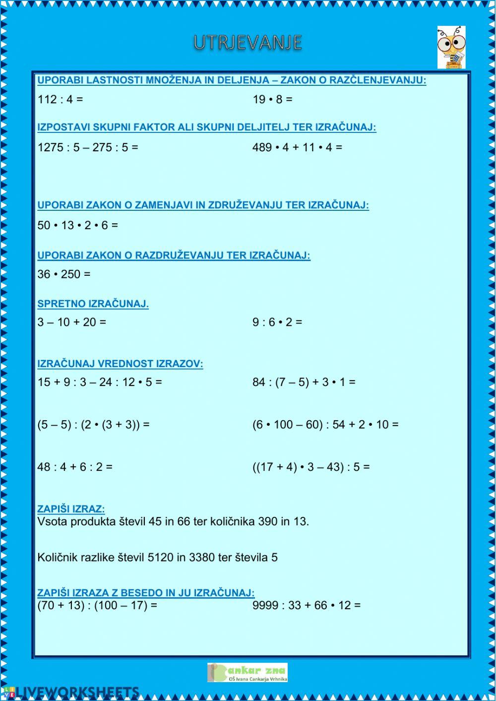 Lastnosti množenja in deljenja