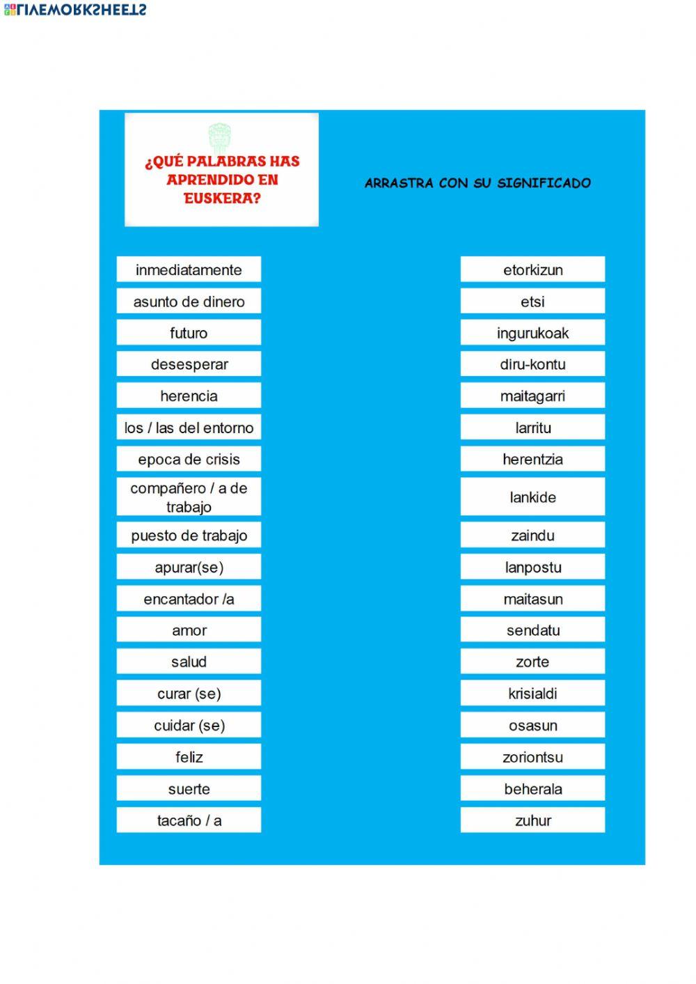 Vocabulario euskera 5 noviembre