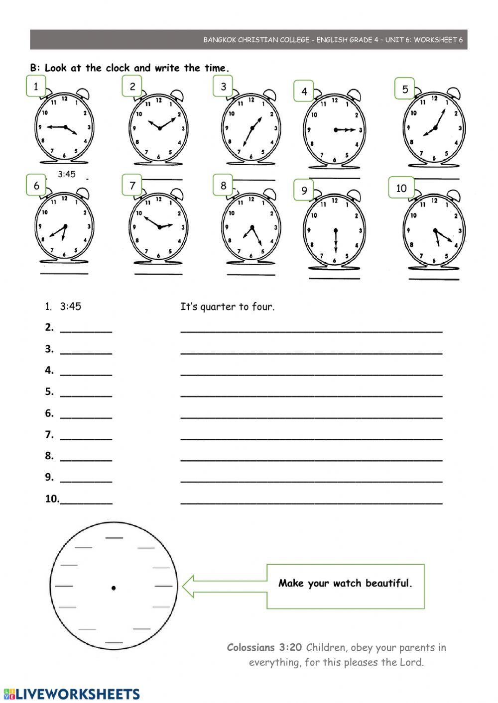 Telling time ws 6