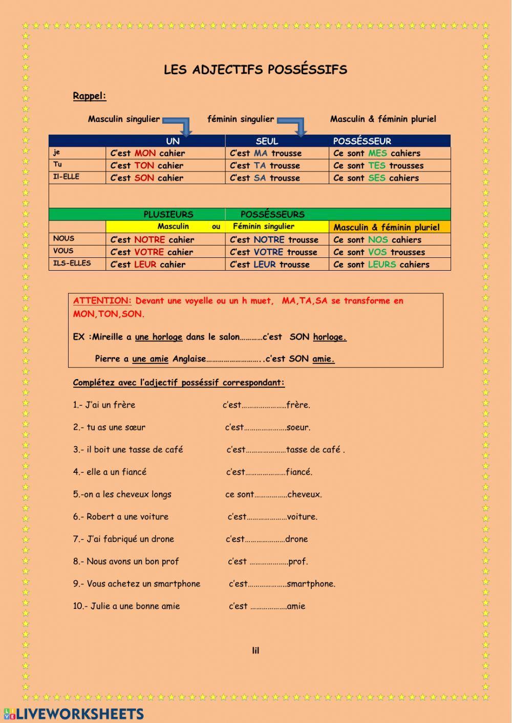 Les adjectifs posséssifs
