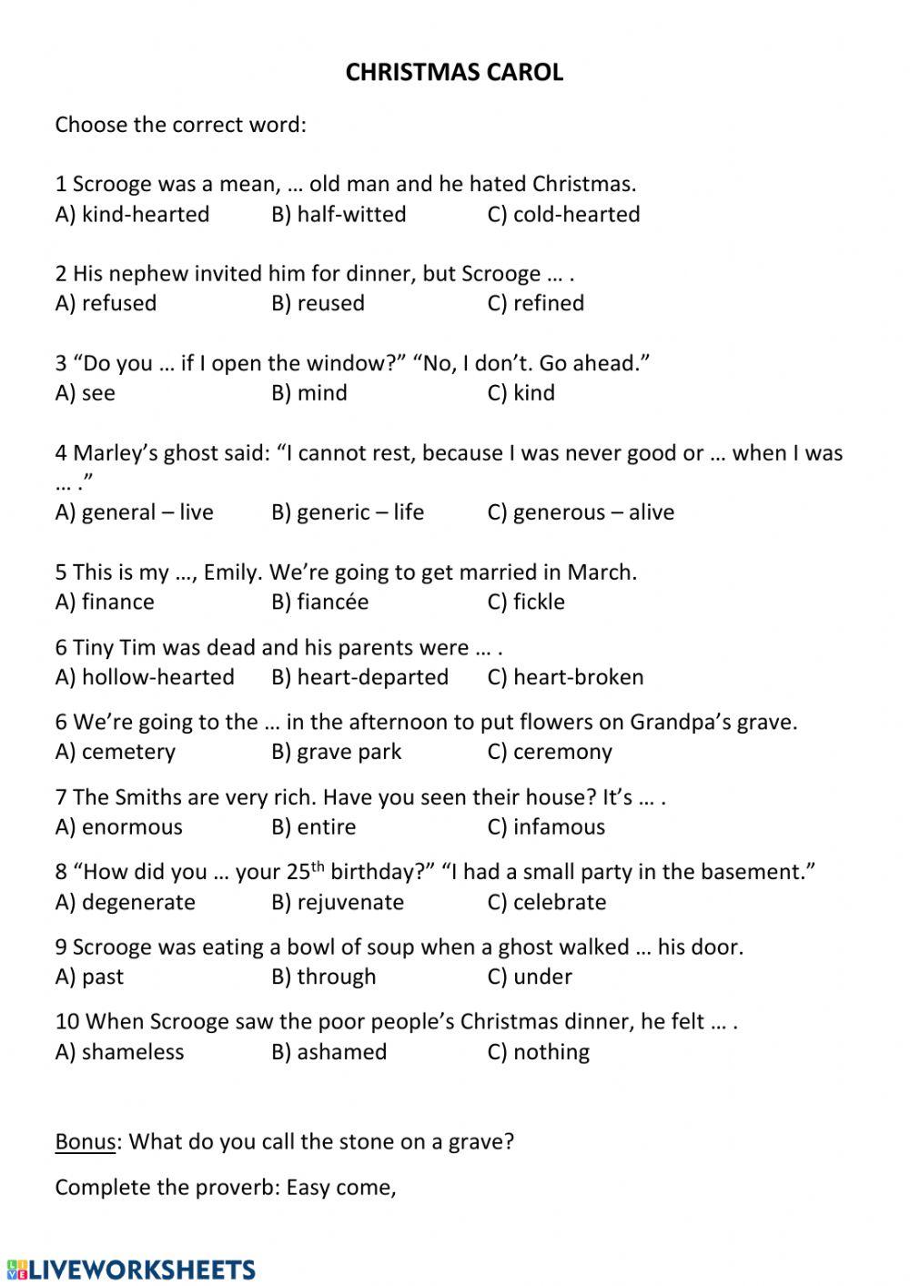 Christmas Carol - vocabulary