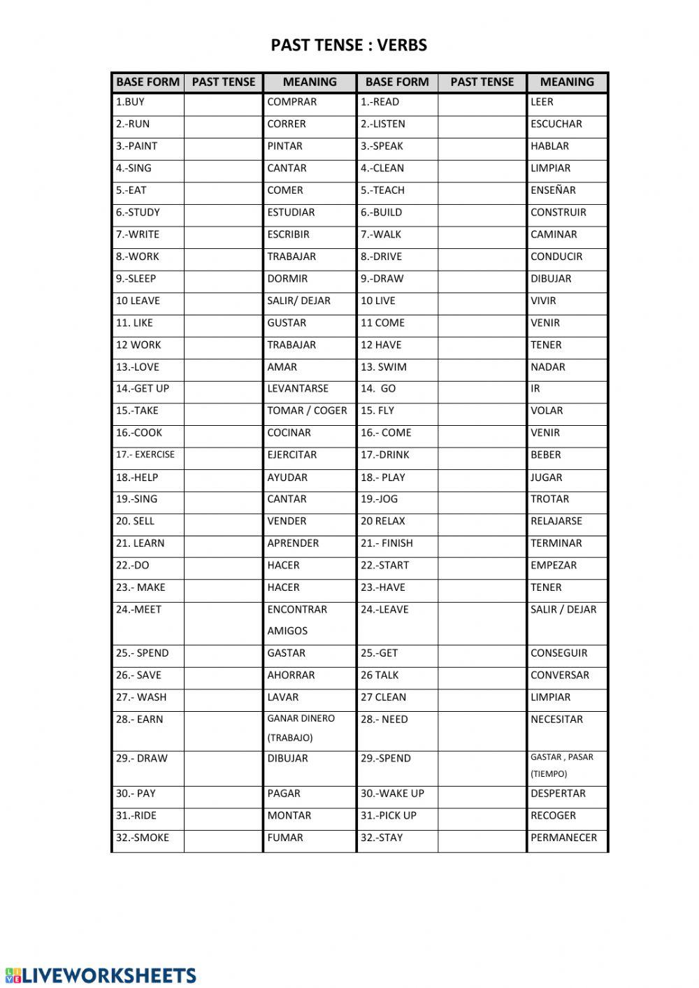 Verbs in past tense interactive worksheet Live Worksheets