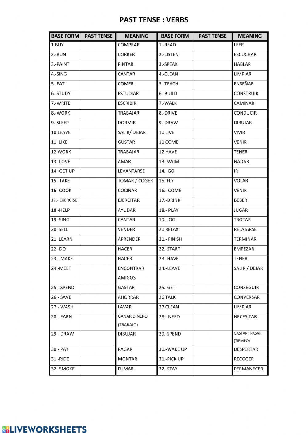 Verbs in past tense