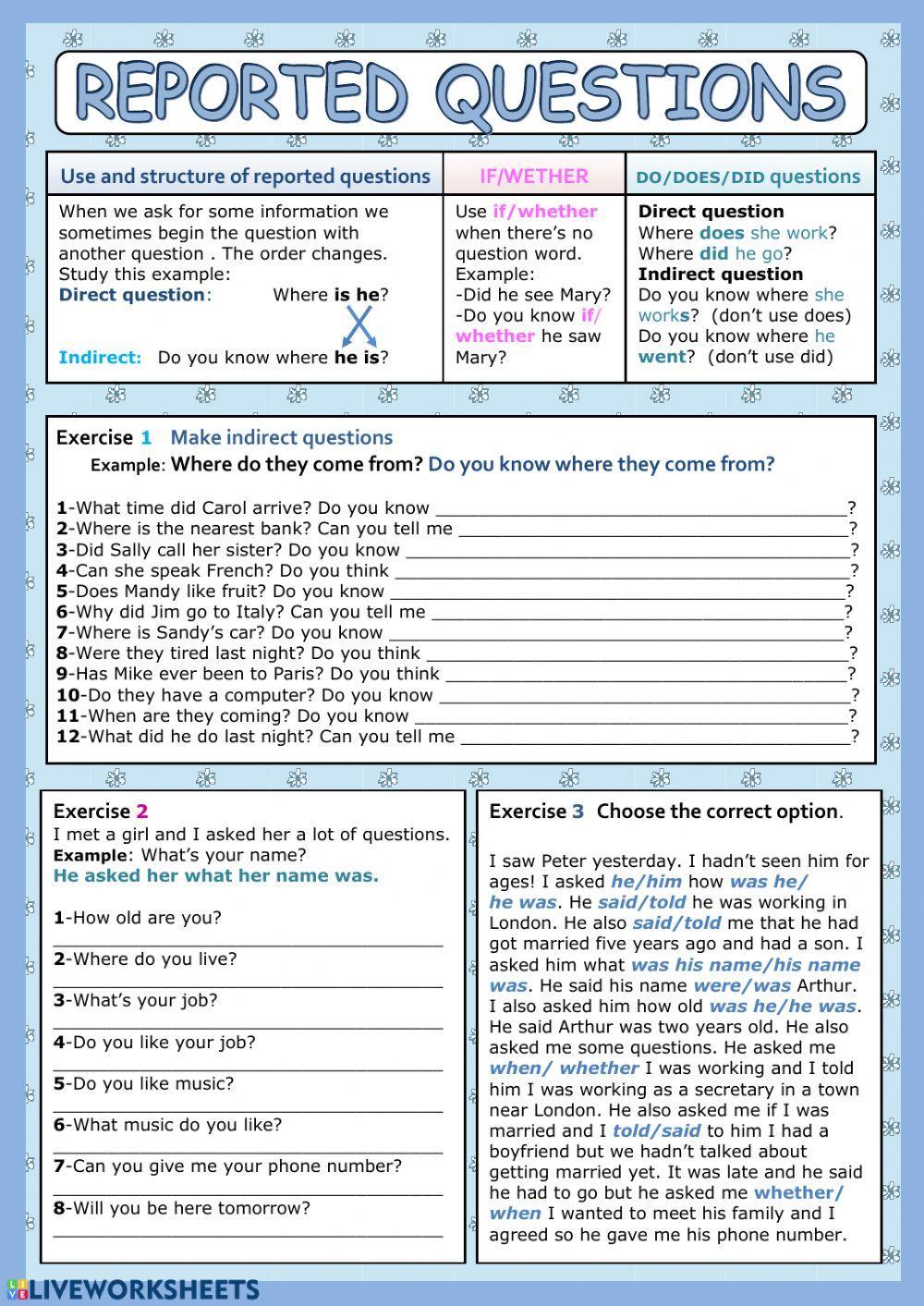 Reported questions Reported questions
