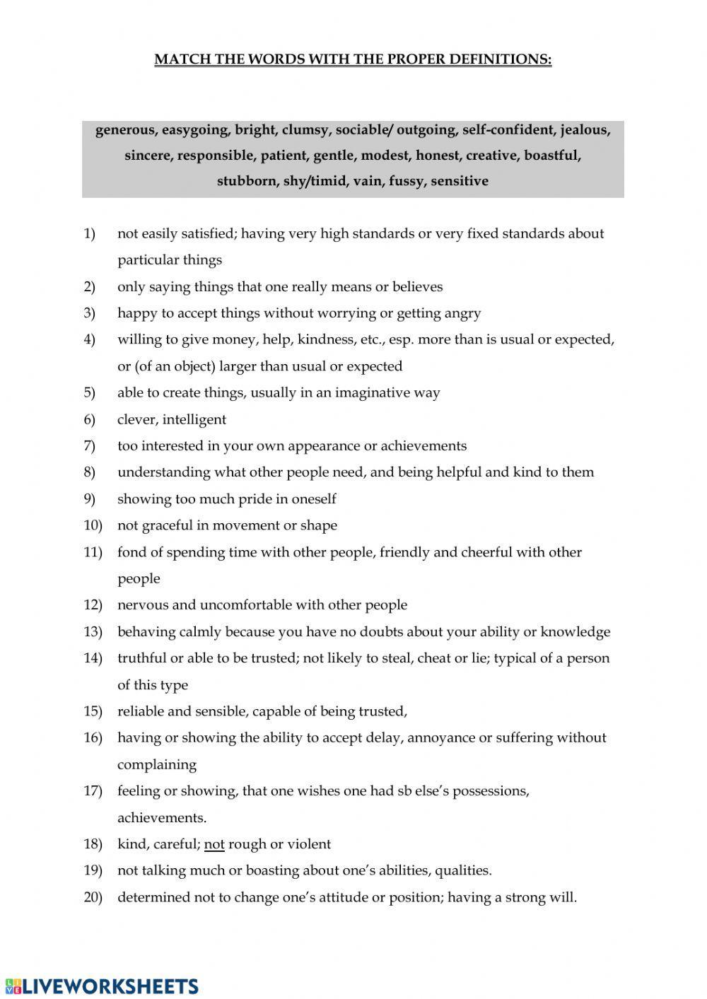 Personality adjectives Personality adjectives