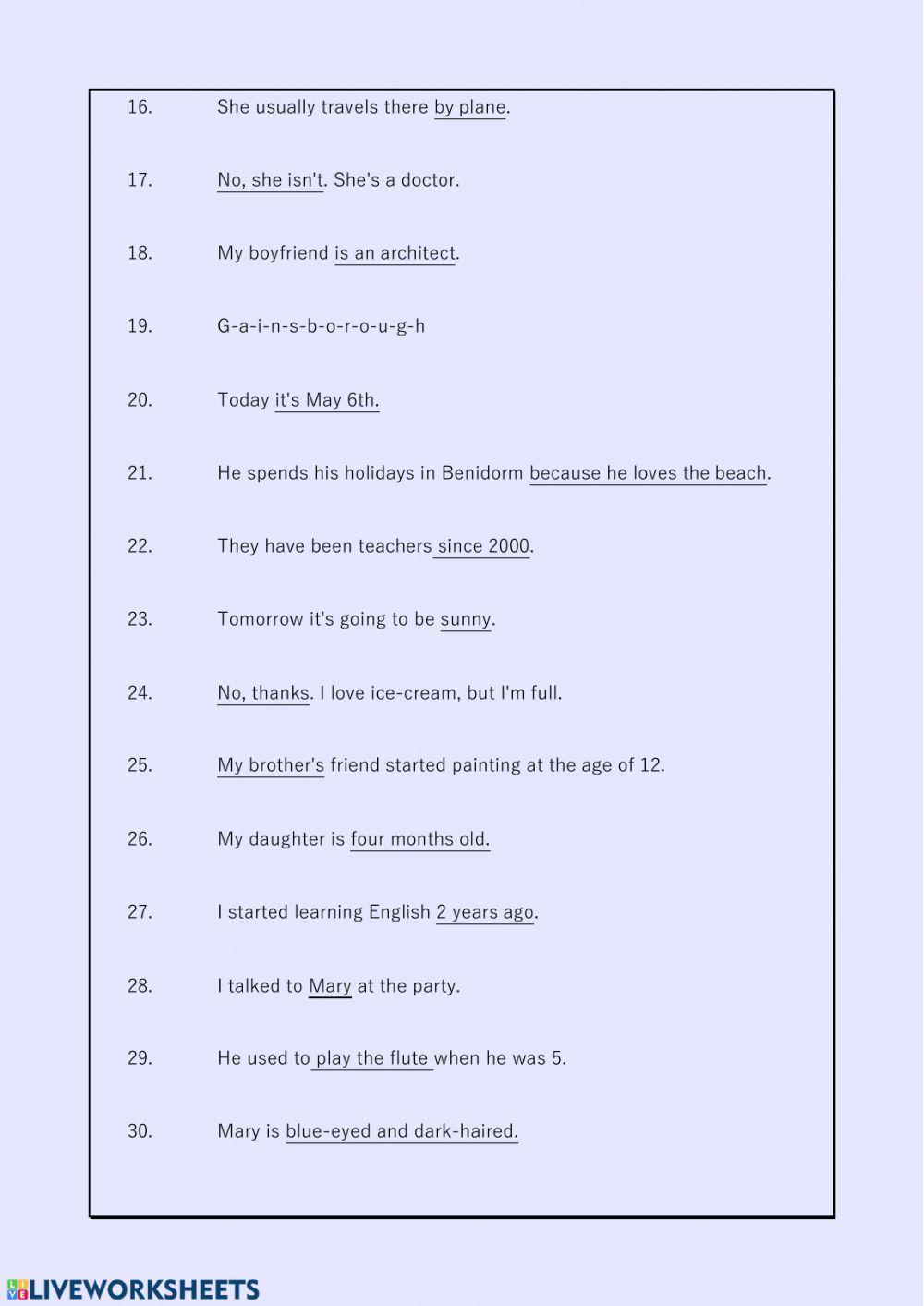 Making questions form underlined answers