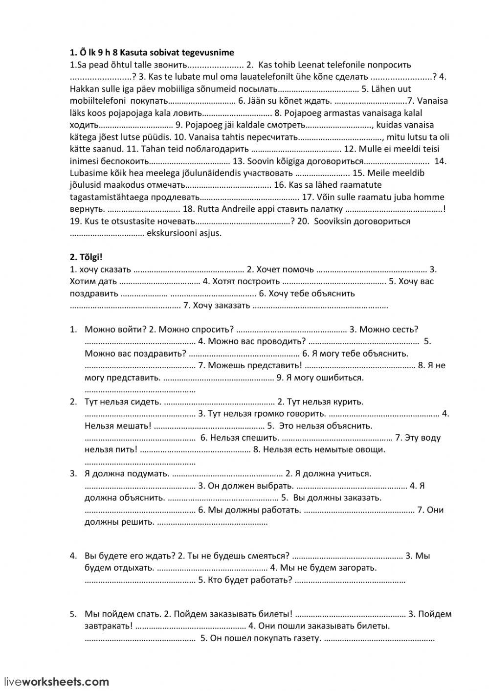 Worksheet ma- ja da- infinitiivid