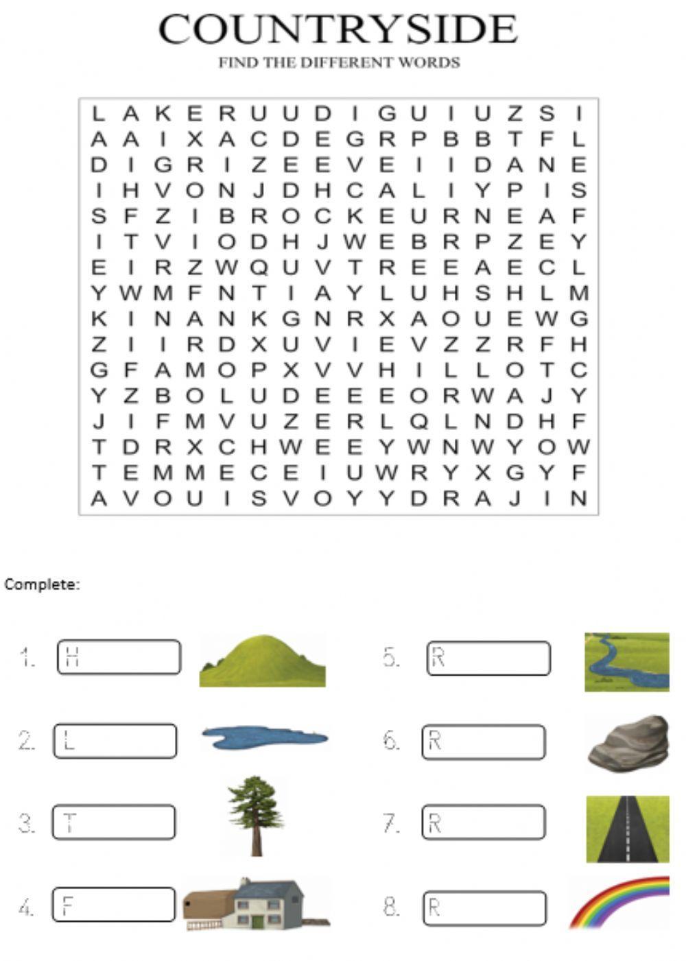 Countryside. Wordsearch.