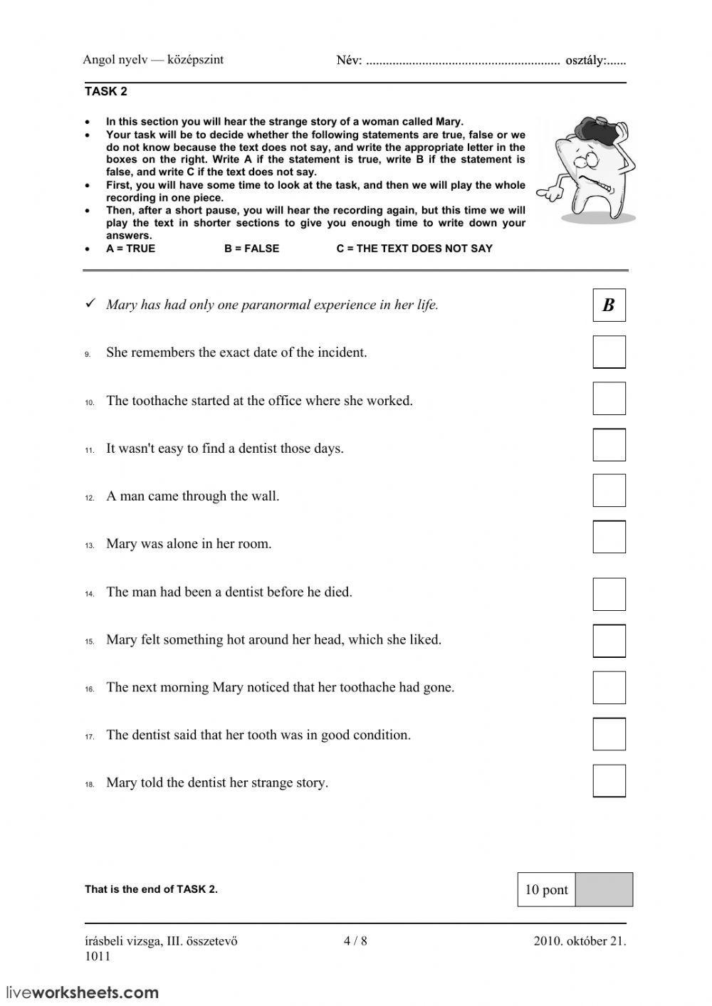 Matura exam, Oct 2010