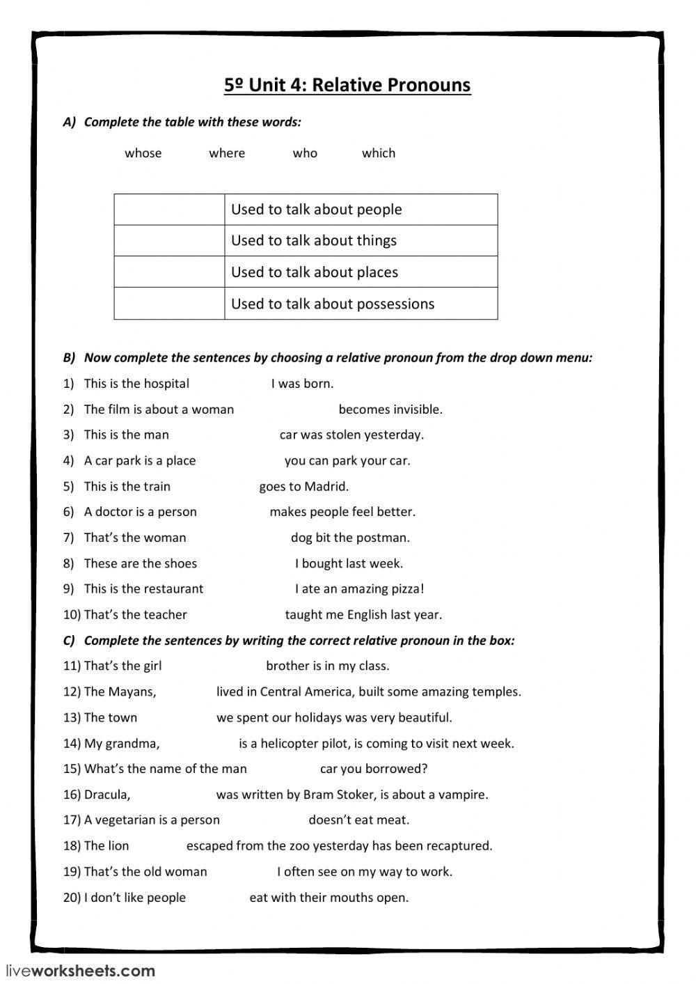 Relative Pronouns Who, Where- Which- Whose