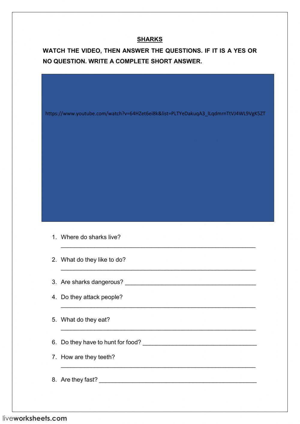 Sharks worksheet | Live Worksheets