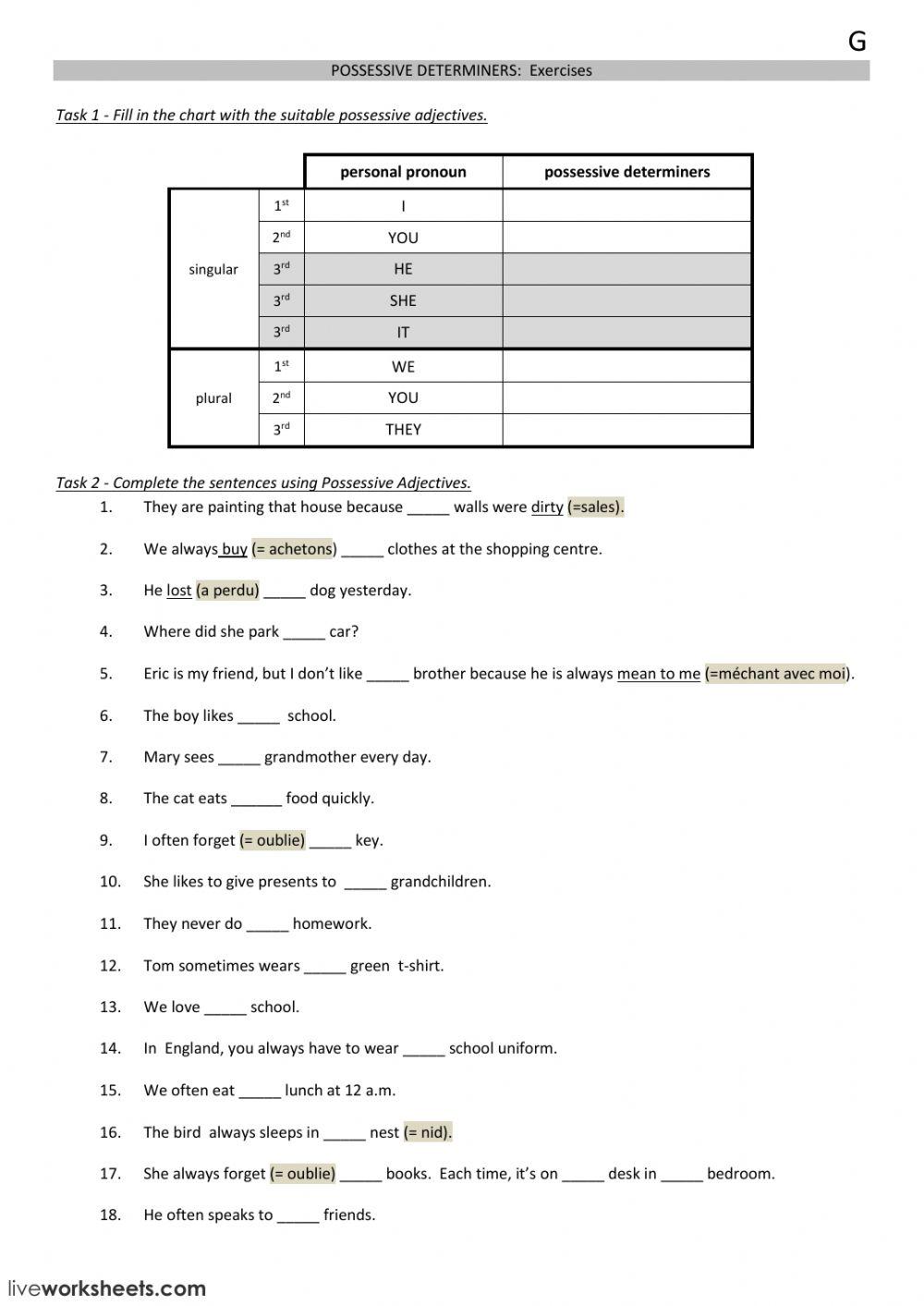 Possessive Determiners