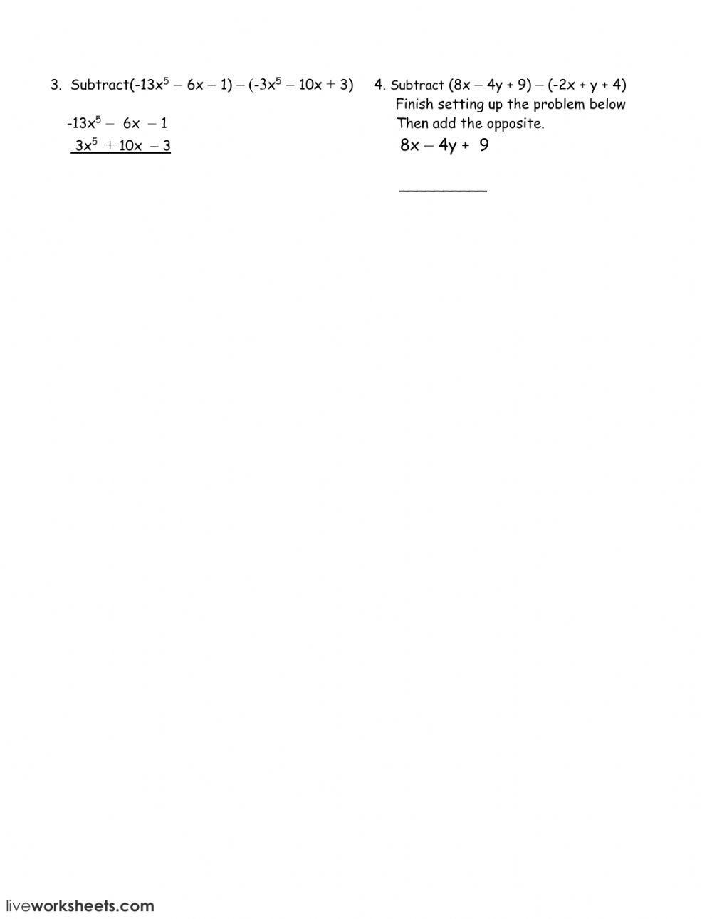Subtracting polynomials