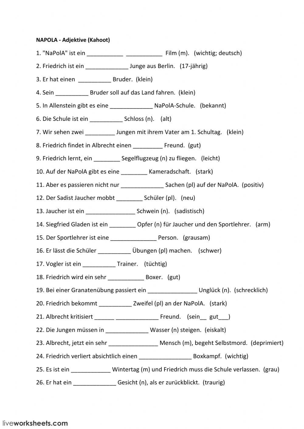 Deutsch Klasse 7 - Napola Adjektive
