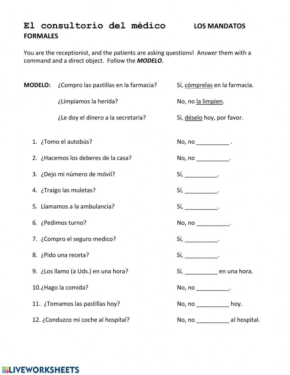 Los mandatos formales con pronombres