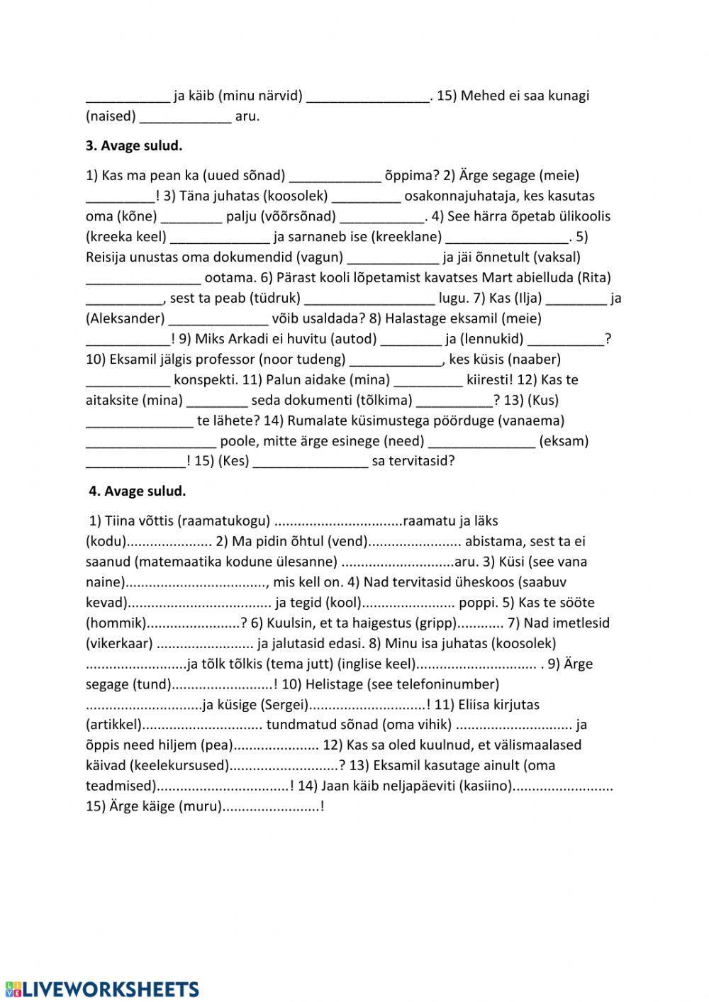 Grammatika. Käänded. Rektsioonid