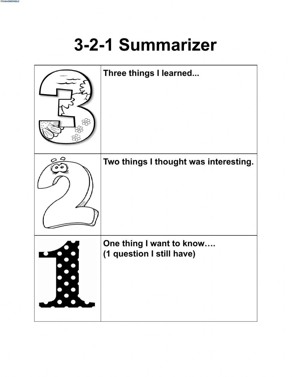 3 2 1 summarizer online exercise for live worksheets