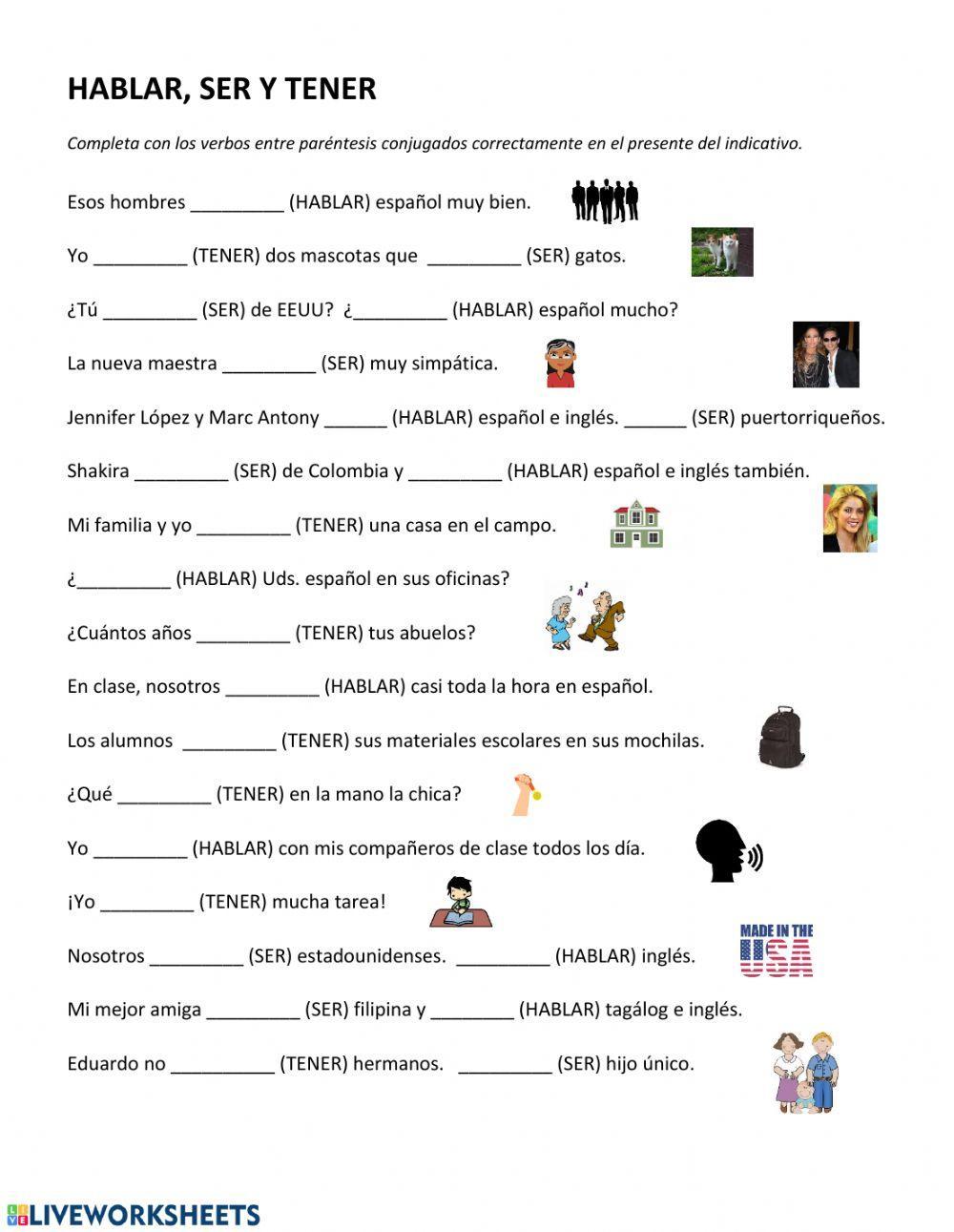 Ser Estar Tener Worksheet Pdf