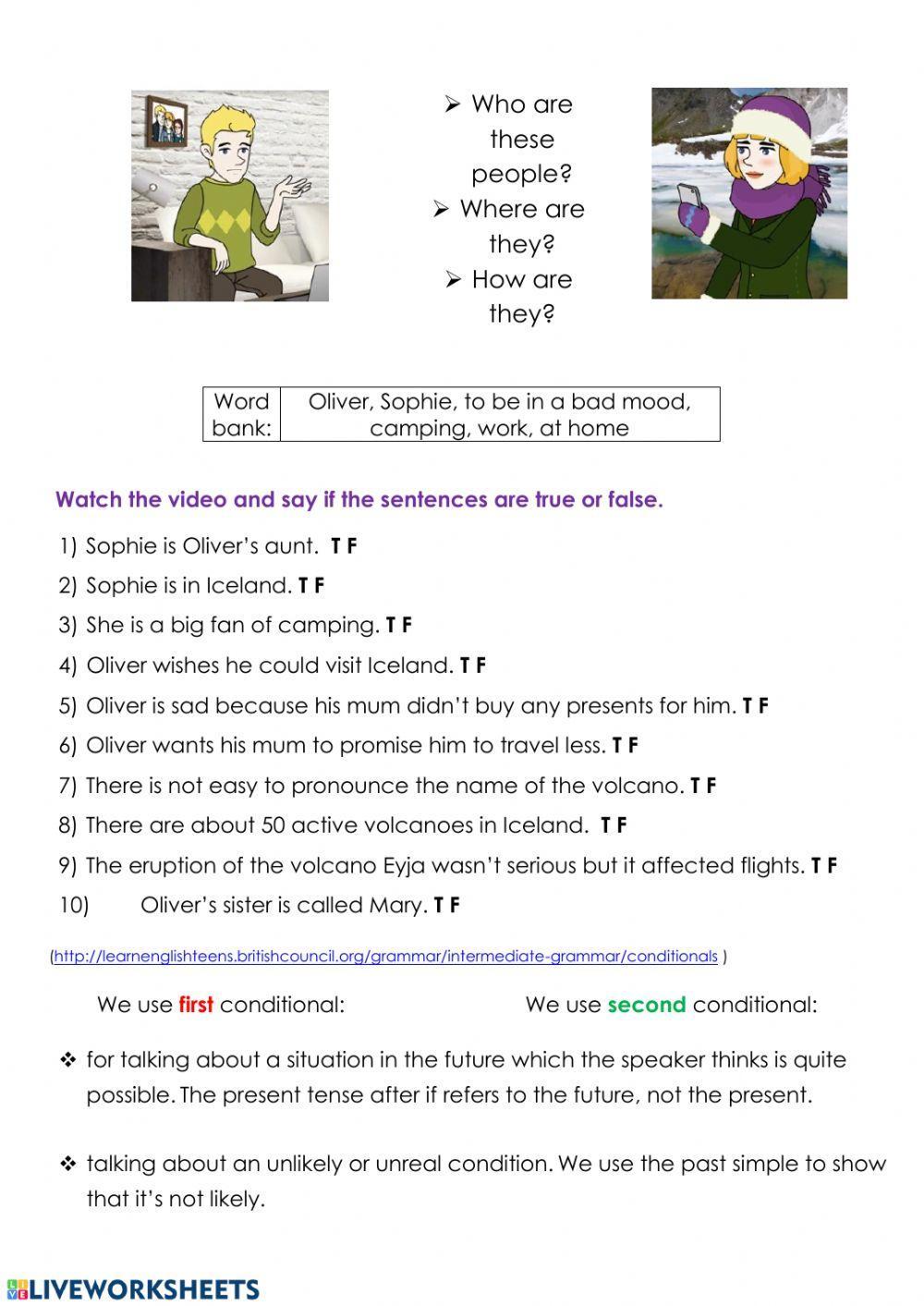 Worksheet Video first second conditional