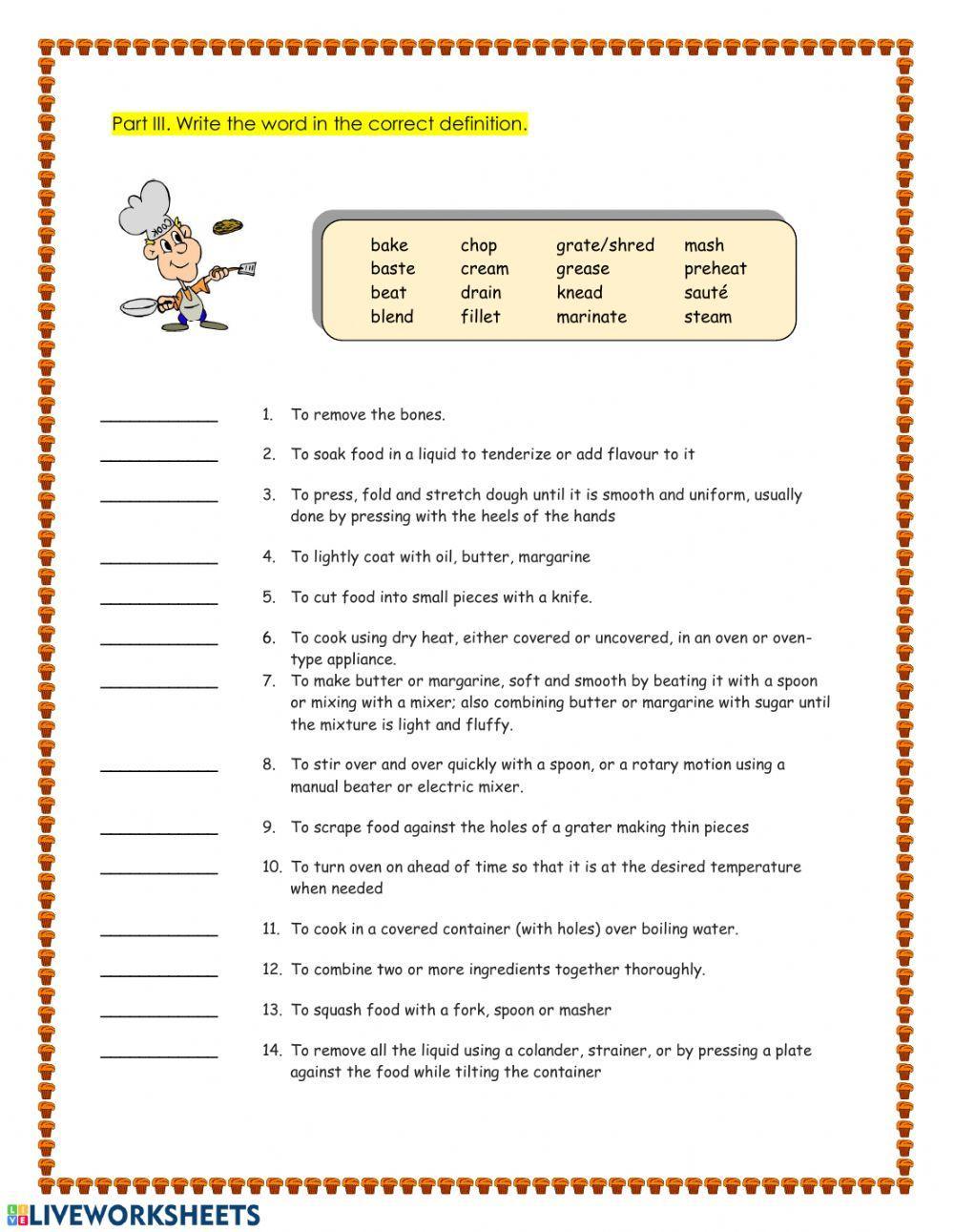 Food Preparation Vocabulary 1213 natilu Live