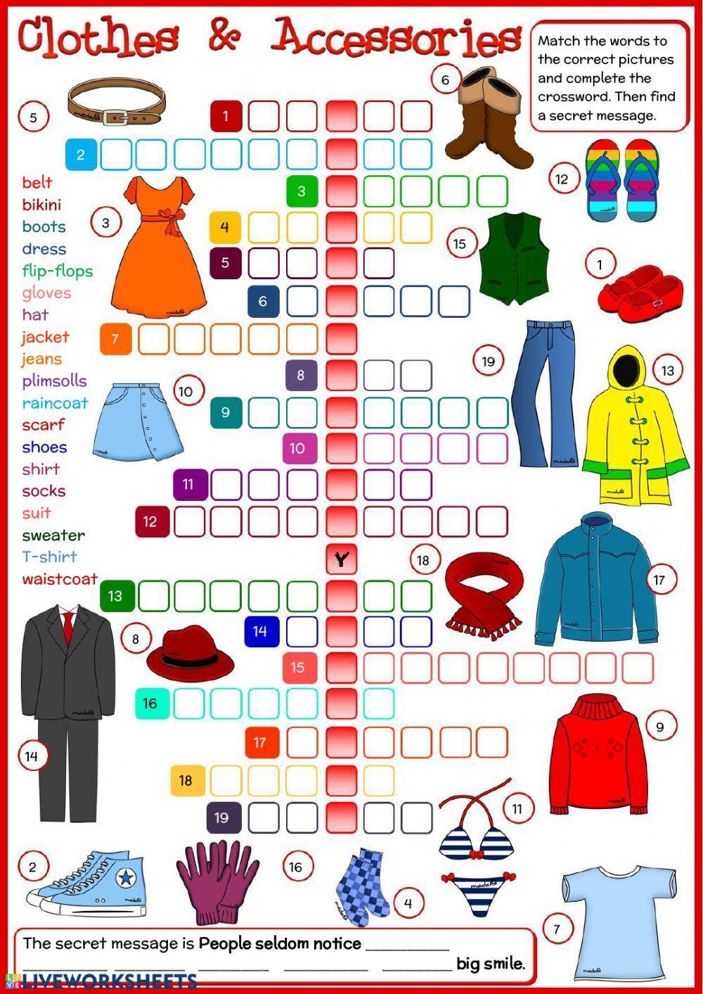 Clothes and accessories interactive worksheet Live Worksheets