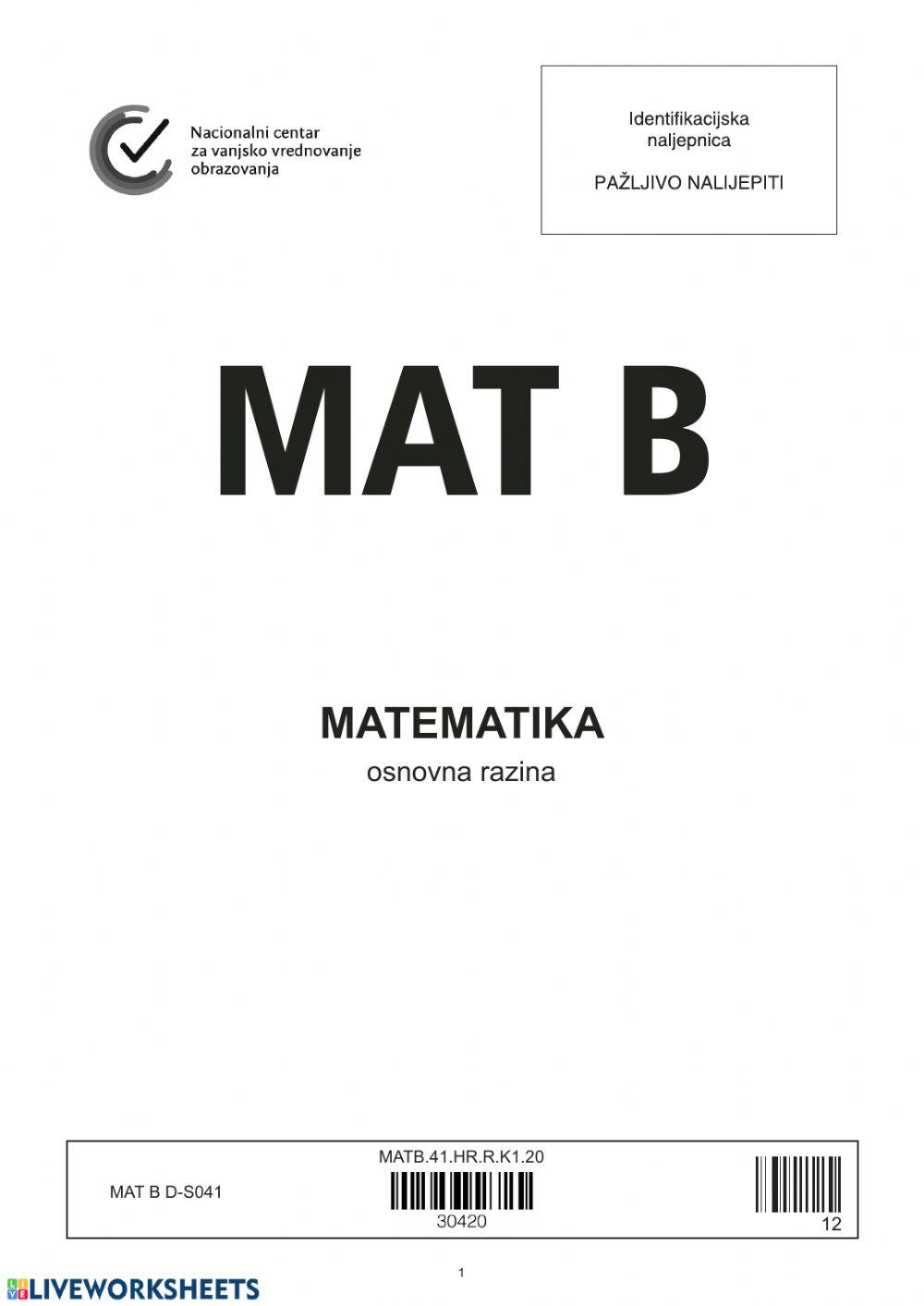 MATEMATIKA - B razina-lipanj 2018.