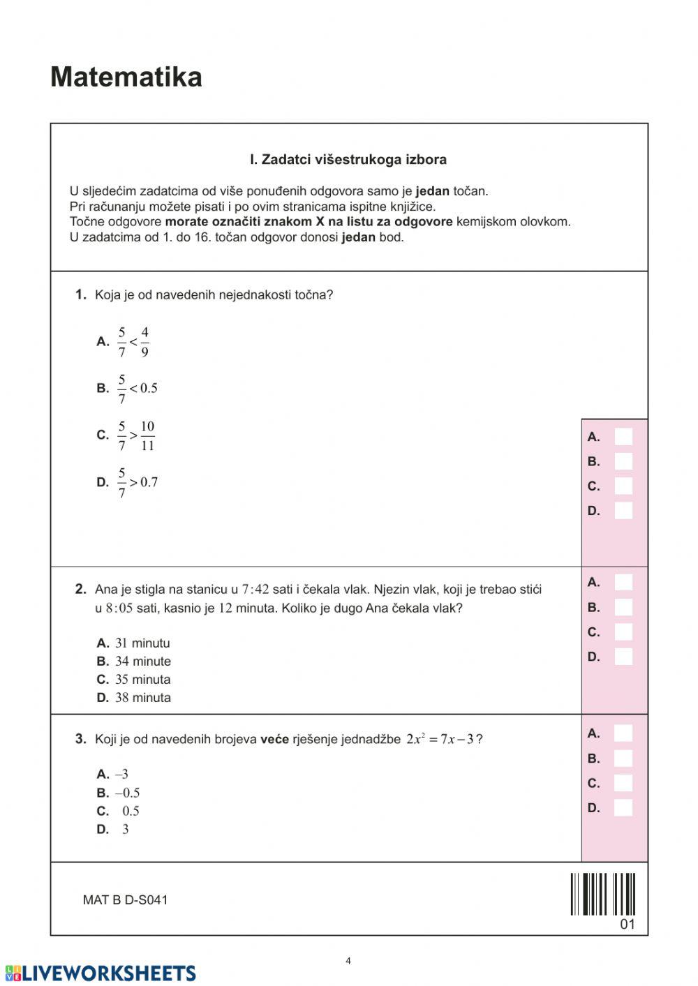 MATEMATIKA - B razina-lipanj 2018.