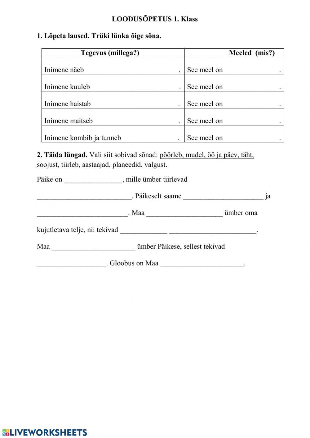 Loodusõpetus 1. klass