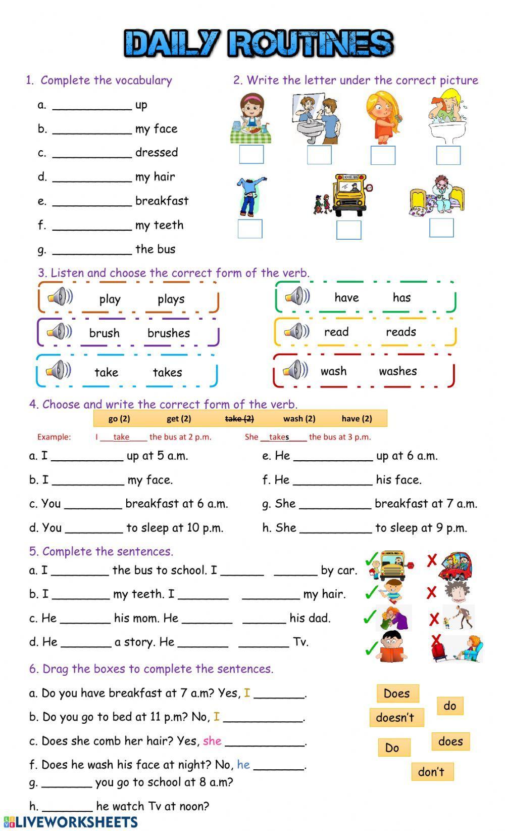 Routines exercises. Задания Daily Routine for Kids. Worksheet «the Daily Routine of the Queen» ответы на тесты. Vocabulary задания. Daily Routine задания.