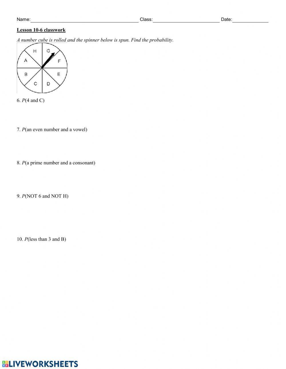 Lesson 10-6 Classwork