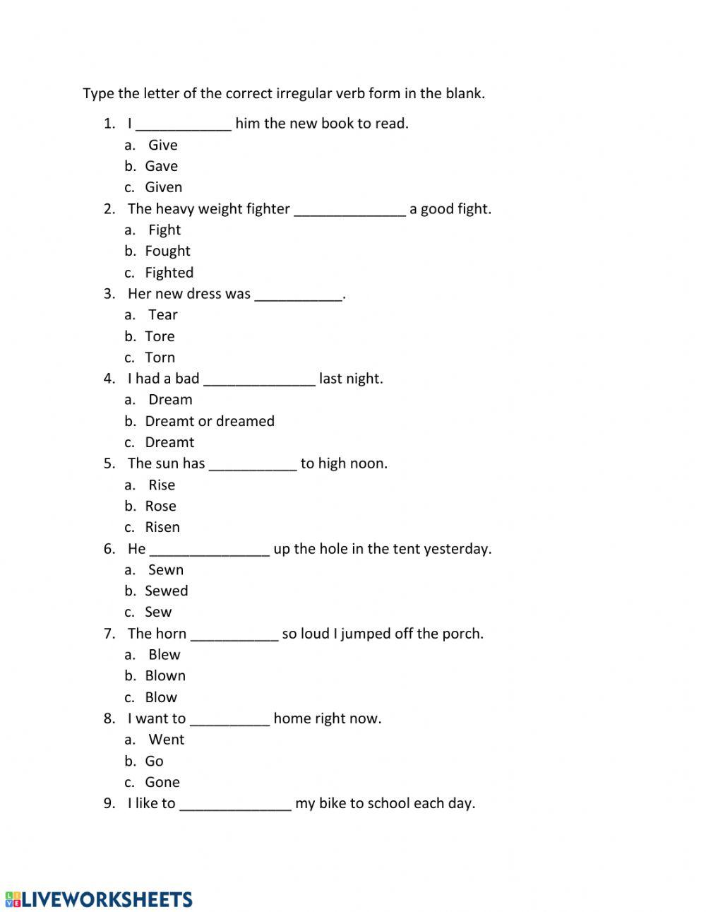 Common Irregular Verb Forms