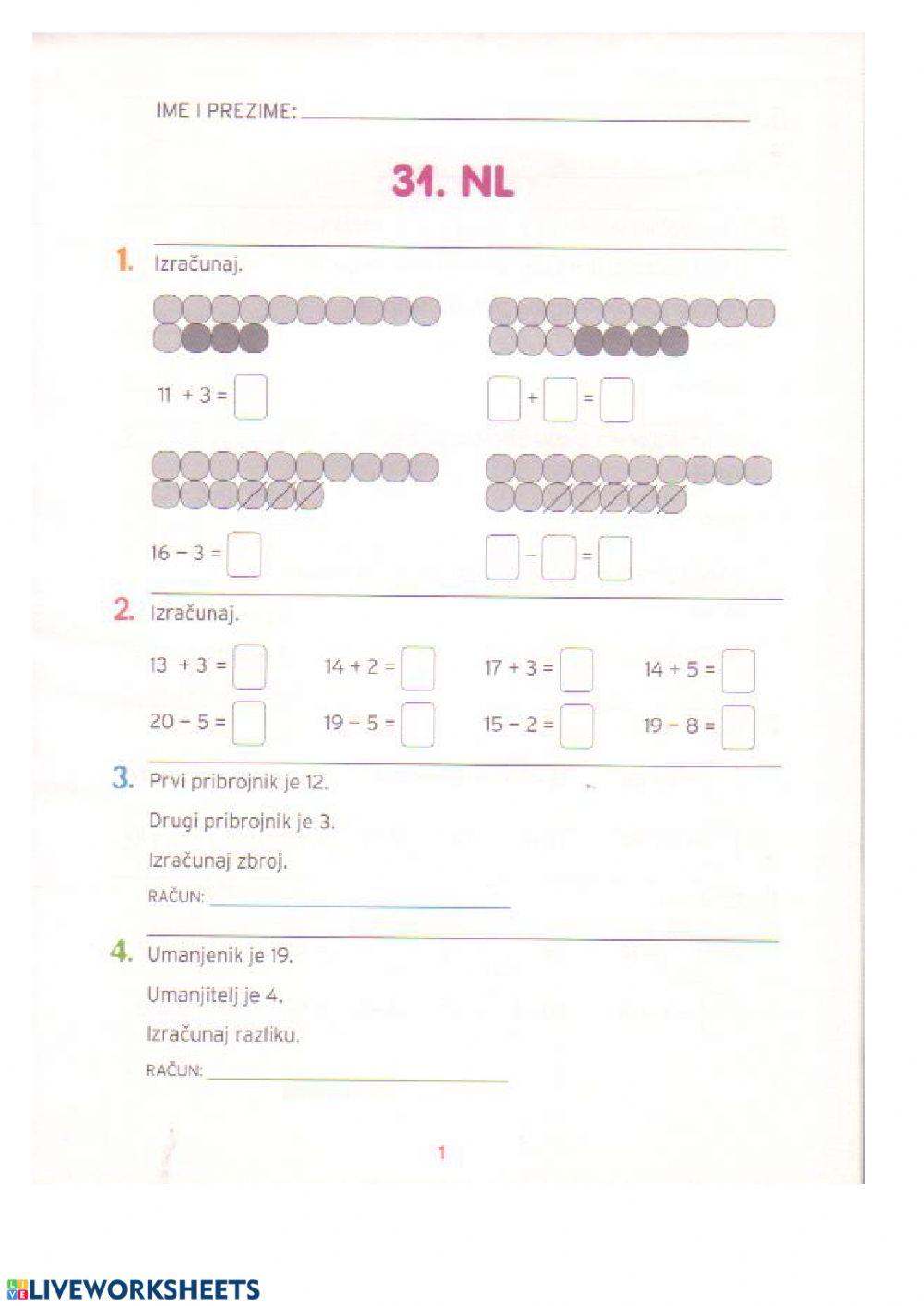 Zbrajanje i oduzimanje do 20