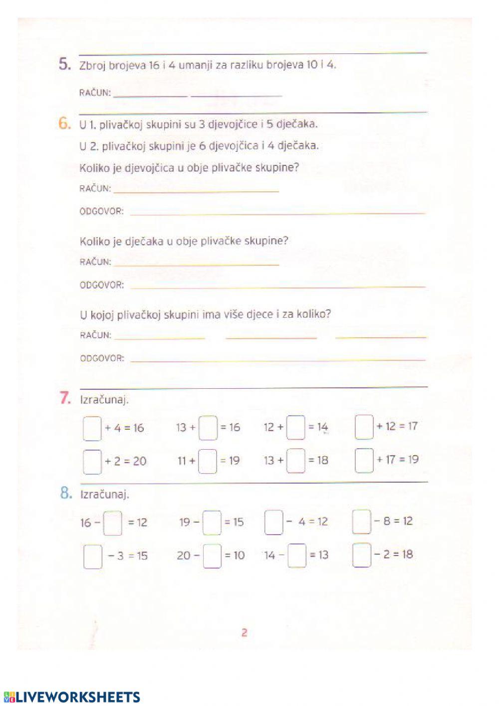 Zbrajanje i oduzimanje do 20