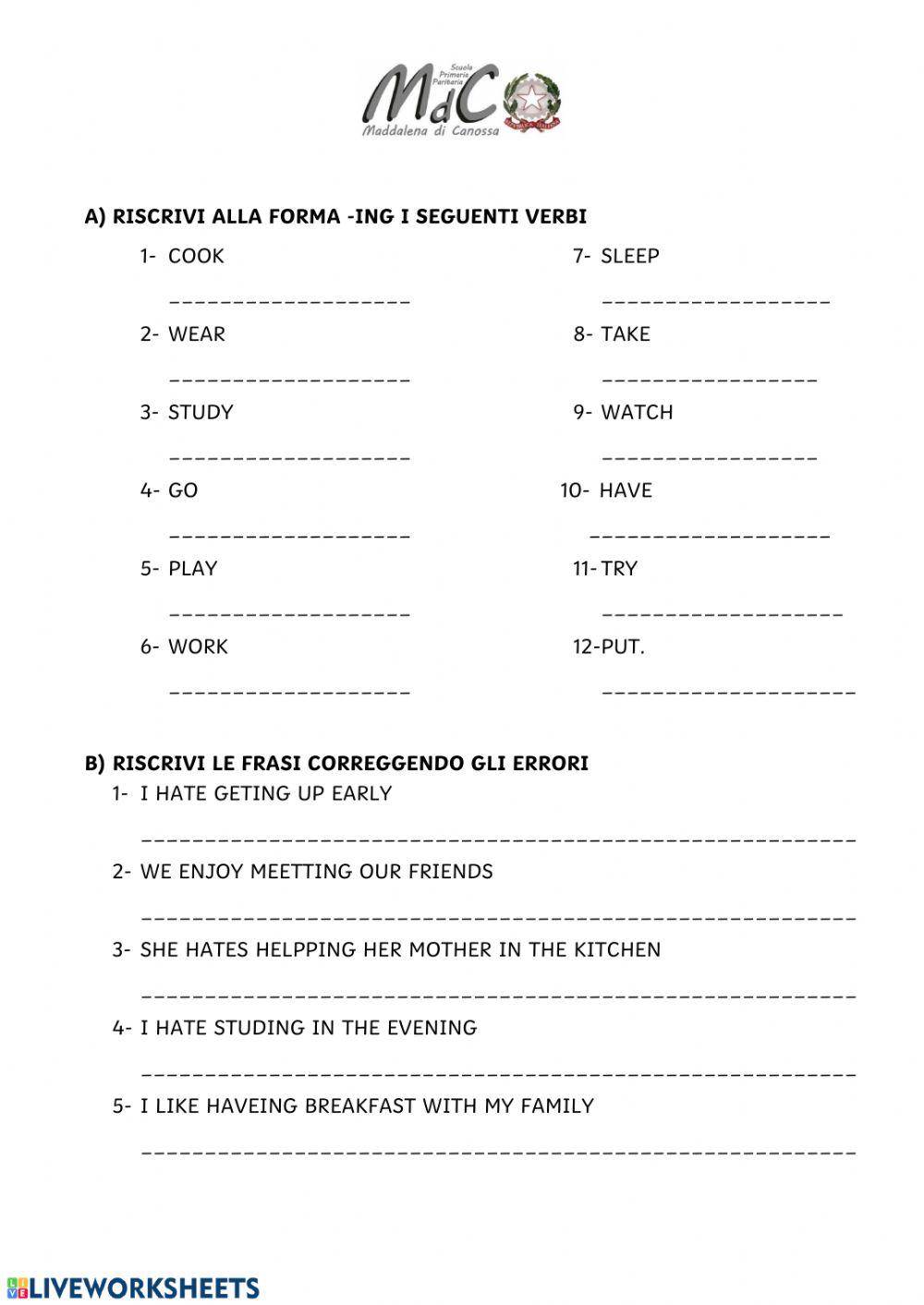 Like - ing form - exercises