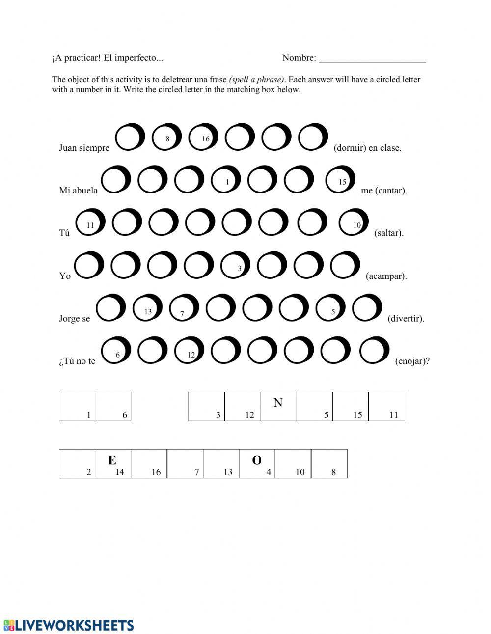 Bubble sheet imperfect tense