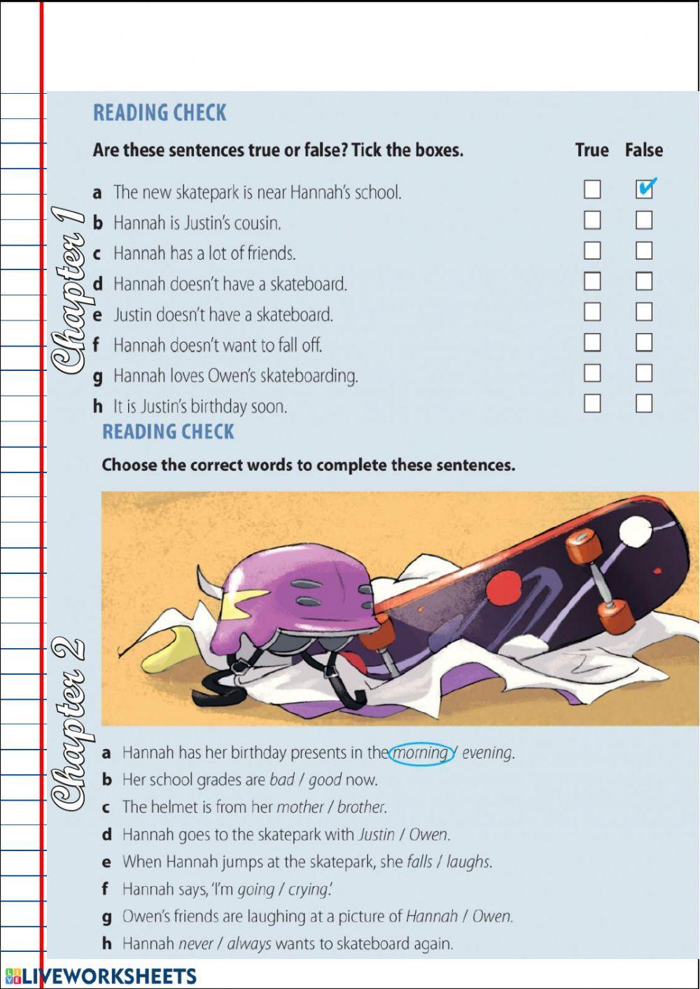 Reading comprehension -The skateboarder-