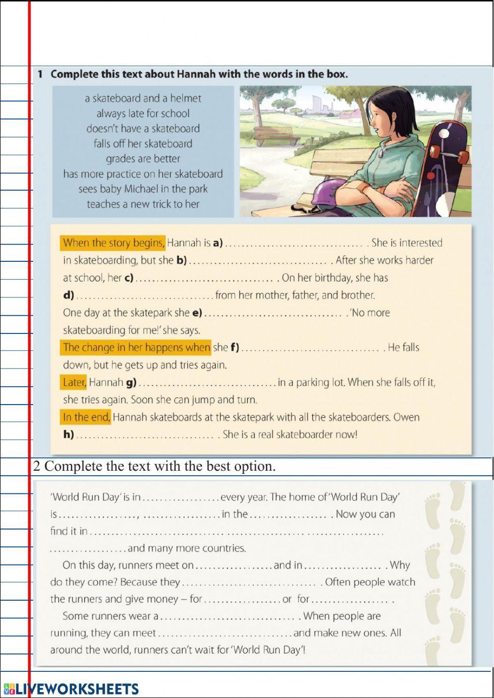 Reading comprehension -The skateboarder-