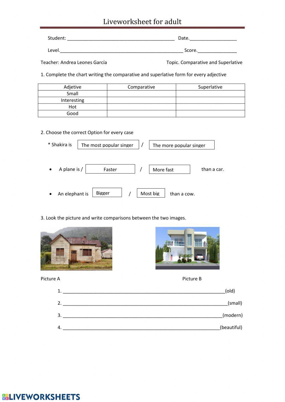 Live worksheets fro adults