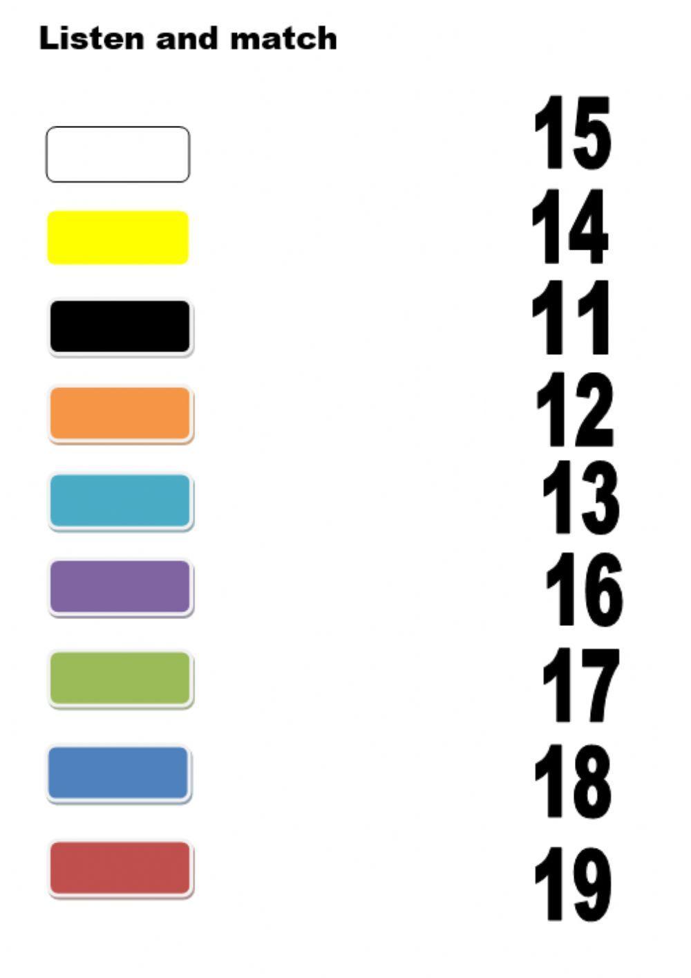 Numbers. 11-19. Listen and match. Numbers. 11-19. Listen and match.