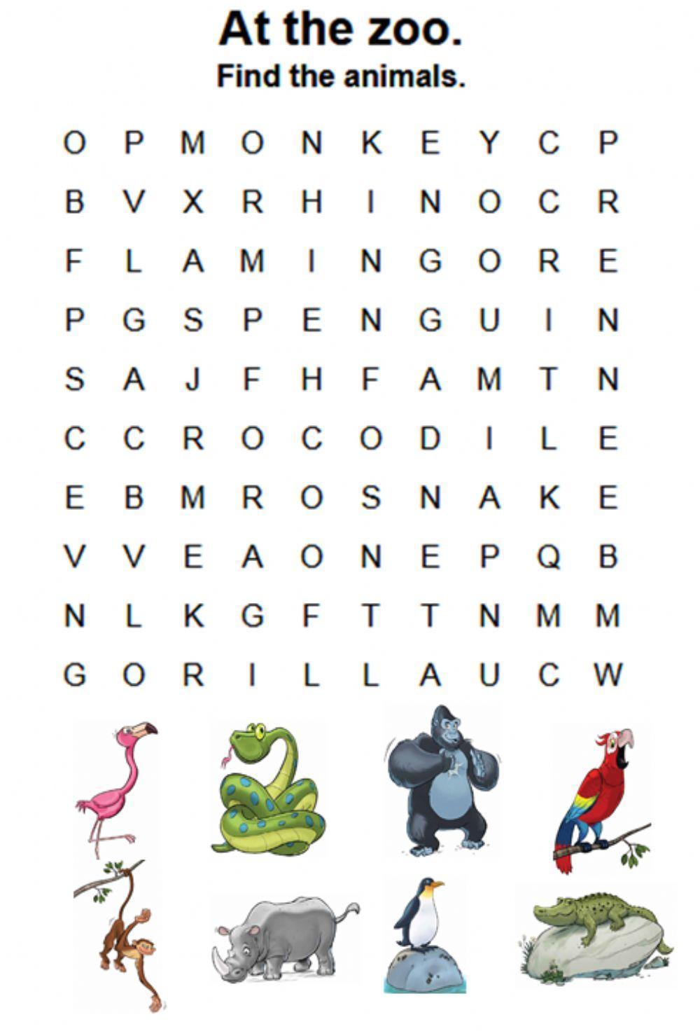 At the zoo. Wordsearch