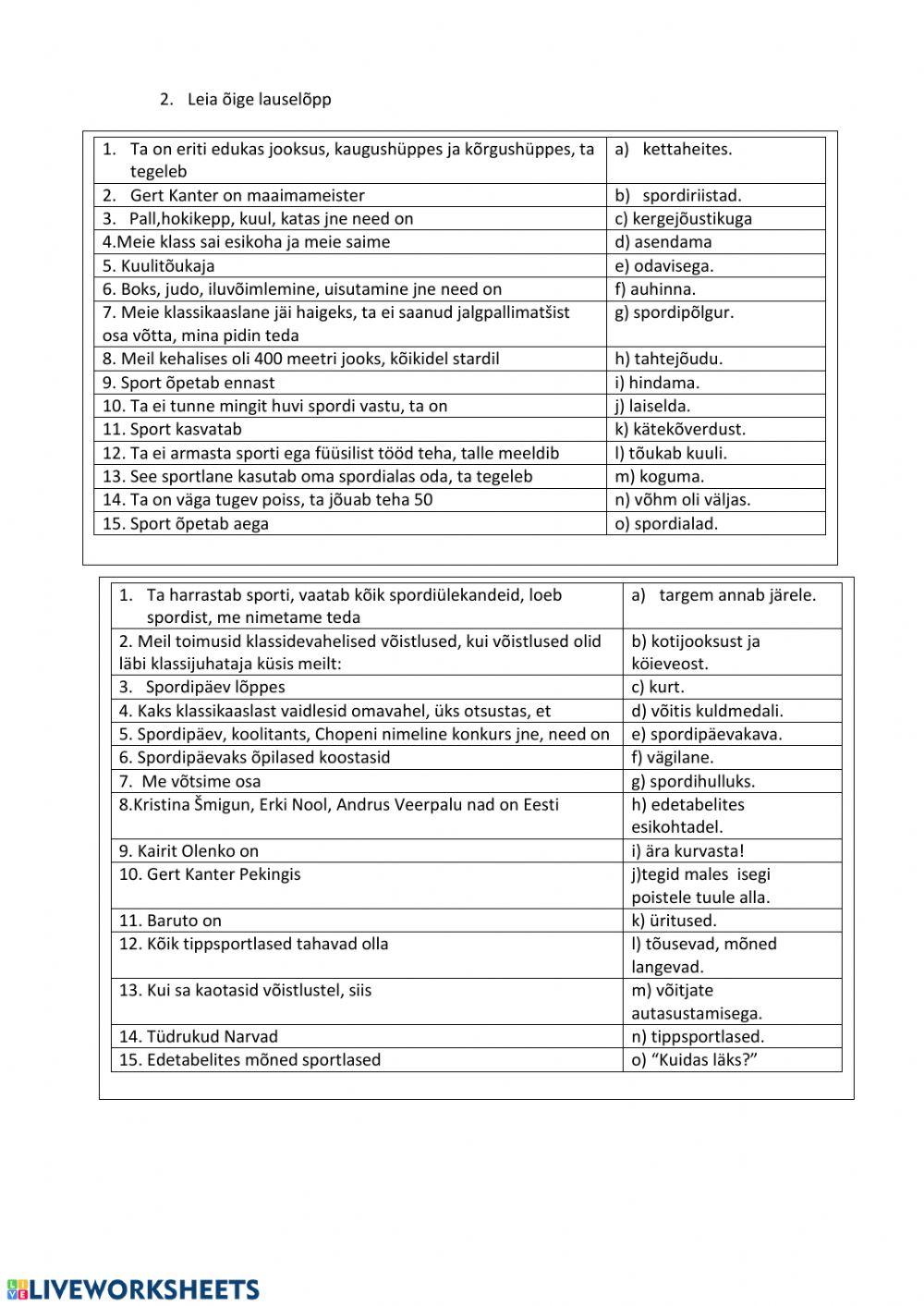 Sport 6.klass worksheet | Live Worksheets