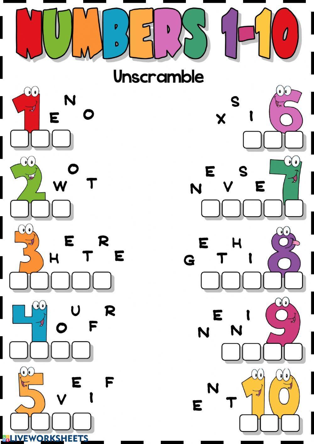Numbers 1-10 (Unscramble)