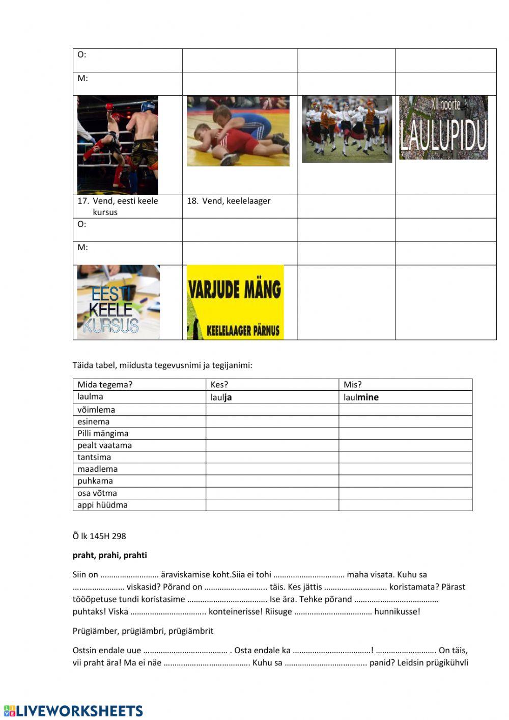 7.kl. Tegija nimi, tegusõna -osa võtma- ja koduümbrus