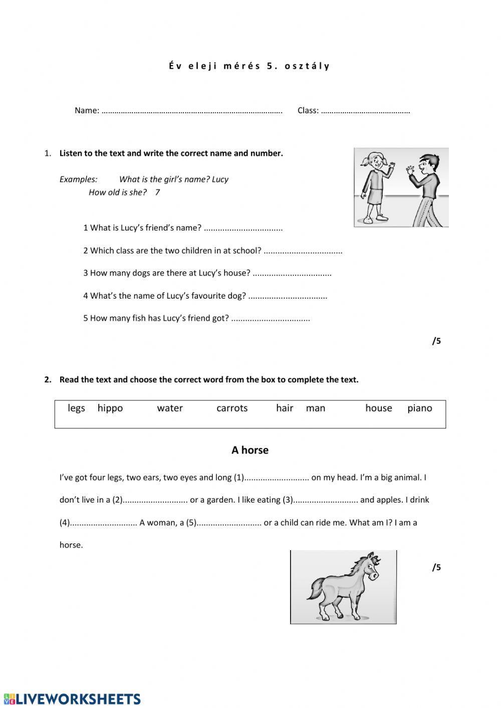 Class 4 end of year test