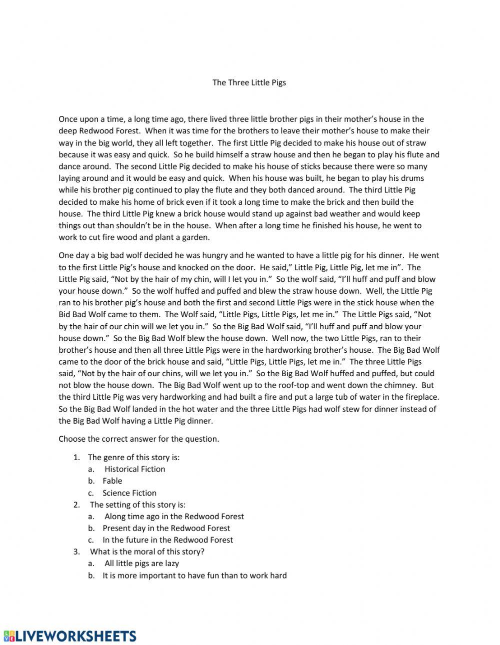 Parts of a Story in -Three Little Pigs-