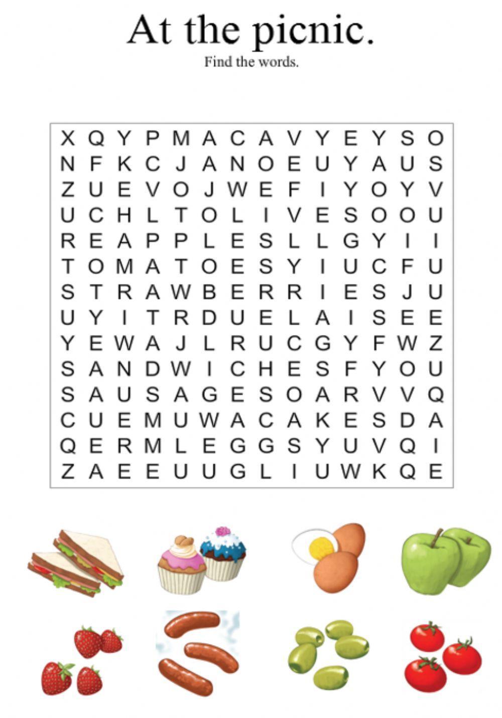 At the picnic. Wordsearch