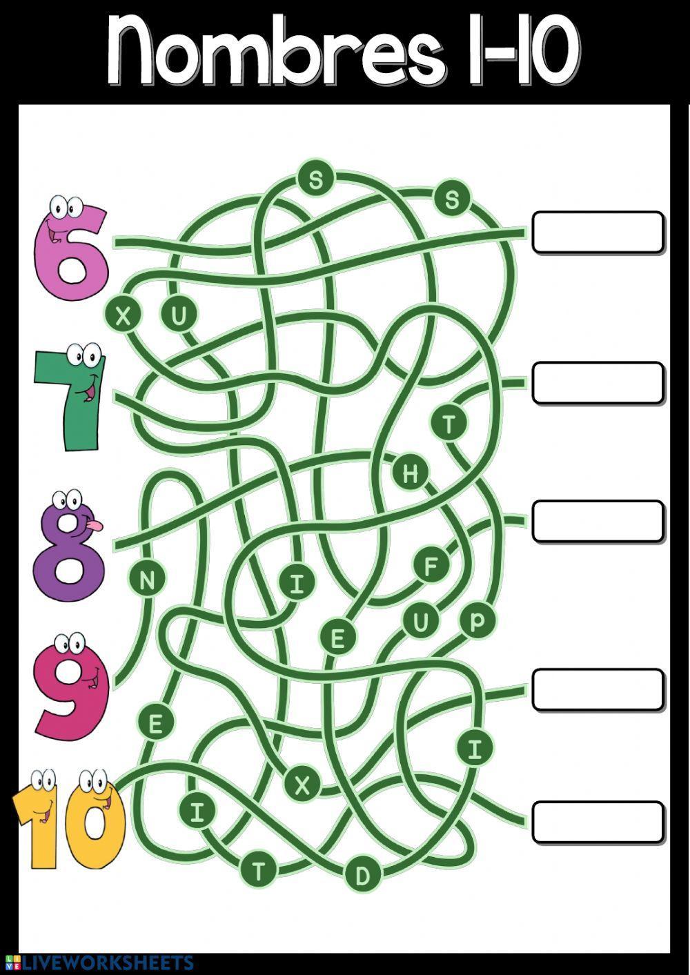 Les nombres 1-10 (Écrire)