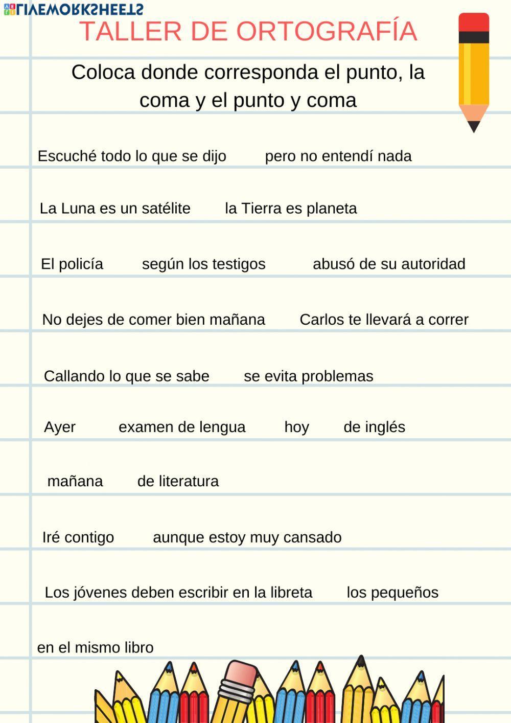 Signos de puntuación: punto, coma y punto y coma